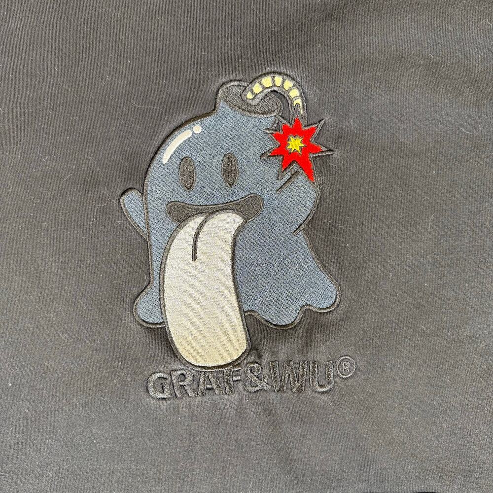 Graf&Wu black bomb ghost embroidered streetwear casual hoodie mens XL - Picture 7 of 9